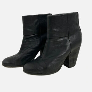 Rag‎ & Bone Classic Newbury Women’s Black Leather Ankle Boots Size 10 Block Heel